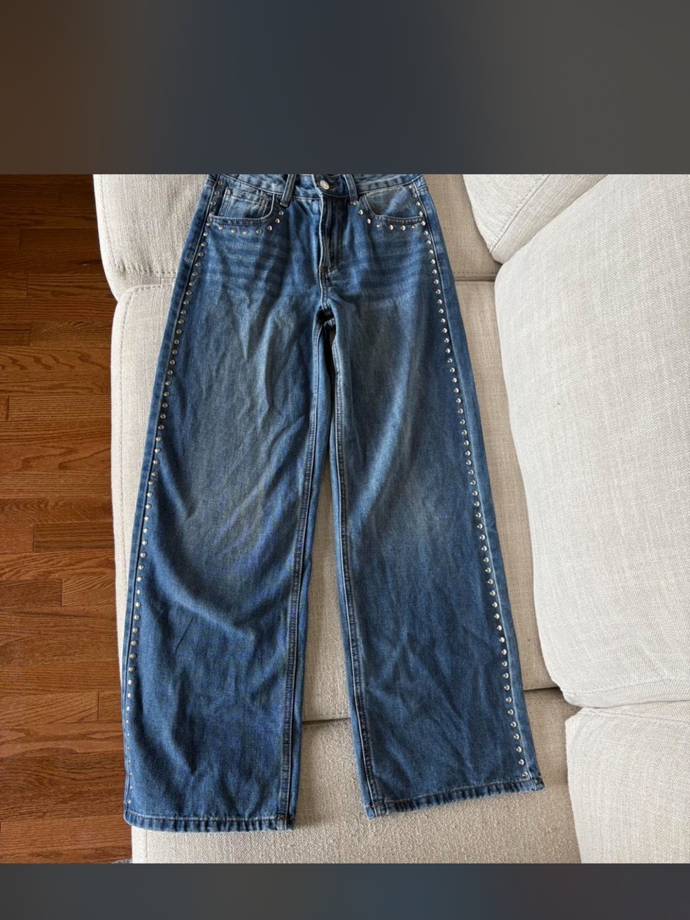 Studded Wide Leg Dark Blue Jeans
